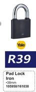 Yale Pad Lock Iron 105950/161038-38mm