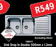 Sink Drop In Double 500mm x 1.2mm
