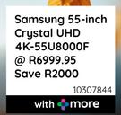 Samsung 55"(140cm) Crystal UHD 4K-55U8000F