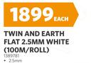 Twin & Earth Flat 2.5mm White (100M/Roll) 1389781
