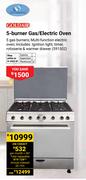 Goldair 5-Burner Gas/Electric Oven Incl. Ignition Light, Timer, Rotisserie & Warmer Drawer 591502
