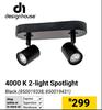 Design House 4000K 2 Light Spotlight Black 850019338, 850019431