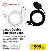 Power Worx Janus Double Extension Lead 850027391001, 850027391002-Each