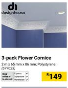 Designhouse 3-Pack Flower Cornice Polystyrene 2m x 65mm x 86mm 577023