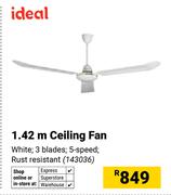 Ideal 1.42m 3 Blades White Ceiling Fan 143036