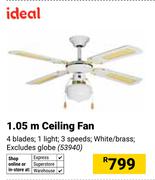 Ideal 1.05m 4 Blades Ceiling Fan Excluding Globe 53940