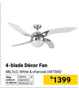 4-Blade Decor White & Charcoal Fan 4BL1LC 