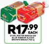 Star, Mister Bread Or Blue Ribbon Sliced Brown Bread-700g Each