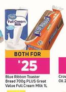 Blue Ribbon Toaster Bread 700g + Great Value Full Cream Milk 1Ltr-For Both