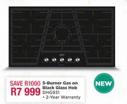 Defy 5 Burner Gas On Black Glass Hob DHG931