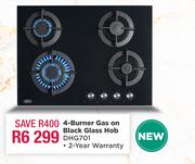 Defy 4 Burner Gas On Black Glass Hob DHG701