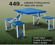 Leisure Folding Picnic Table With Stool-Each