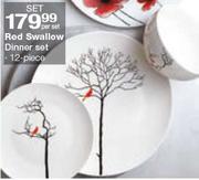Red Swallow 12 Piece Dinner Set-Per Set