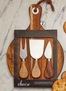 4 Piece Cheese Knives & Rounded Wooden Board Set
