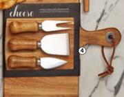 4 Piece Cheese Knives & Rectangular Wooden Board Set