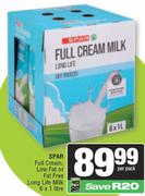 Spar Full Cream, Low Fat or Fat Free Long Life Milk-6 x 1Ltr Per Pack