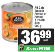 All Gold Smooth Apricot Or Apricot & Peach Jam-900g Each