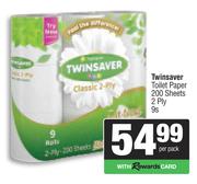 Twinsaver Toilet Paper 200 Sheets 2 Ply-9s Per Pack