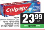 Colgate Maximum Protection,Gel.Herbal,White Toothpaste 100ml Or Triple Action 150ml