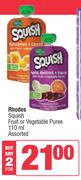Rhodes Squish Fruit Or Vegetable Puree-For 2 x 110ml