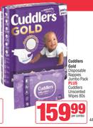 Cuddlers Gold Disposable Nappies Jambo Pack Plus Cusslers Unscented Wipes 80s-Per Combo