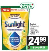 Sunlight Dishwashing Liquid Refill Pack Regular Only-750ml