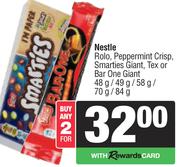 Nestle Rolo, Peppermint Crisp, Smarties Giant, Tex Or Bar One Giant-For Any 2 x 48g/49g/58g/70g/84g