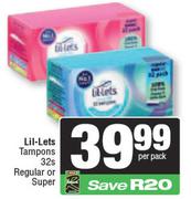 Lil-Lets Tampons Regular Or Super 32s-Per Pack