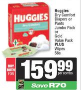 Huggies Dry Comfort Diapers Or Pants Jumbo Pack Or Gold Value Pack Plus Wipes 56s-Per Combo