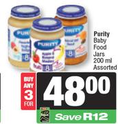  Purity Baby Food Jars Assorted-For 3 x 200ml