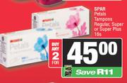 Spar Petals Tampons Regular, Super Or Super Plus-For Any 2 x 16s