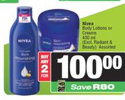 Nivea Body Lotions Or Creams Assorted-For 2 x 400ml