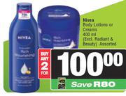 Nivea Body Lotions Or Creams Assorted-For 2 x 400ml