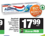 Aquafresh Toothpaste Fresh & Minty, Mild & Minty, Herbal Or Lemon Mint-100ml