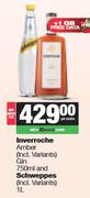 Inverroche Amber Gin 750ml & Schweppes 1L-Both For