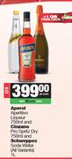 Aperol Aperitivo Liqueur 750ml & Cinzano Pro Spritz Dry 750ml & Schweppes Soda Water 1L-For All