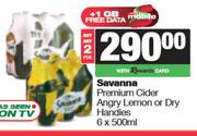 Savanna Premium Cider Angry Lemon Or Dry Handies-For 2 x 6 x 500ml