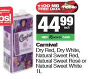 Carnival Dry Red,Dry White,NL Sweet Red,Sweet Rose Or Sweet White-1L