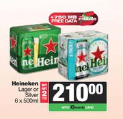 Heineken Lager Or Silver-For 2 x 6 x 500ml