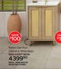 Rattan Oak Floor Cabinet & White Basin