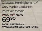 Calacatta Herringbone Grey Marble Look Matt Porcelain Mosaic 287 x 287mm