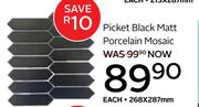 Picket Black Matt Porcelain Mosaic 268 x 287mm