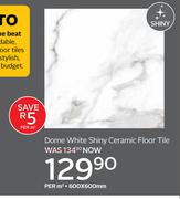 Dome White Shiny Ceramic Floor Tile 600 x 600mm-Per Sqm