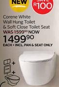 Corene White Wall Hung Toilet & Soft Close Toilet Seat Incl (Pan & Seat)