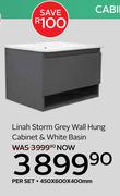 Linah Storm Grey Wall Hung Cabinet & White Basin 450 x 600 x 400mm