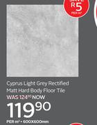 Cyprus Light Grey Rectified Matt Hard Body Floor Tile 600 x 600mm-Per Sqm