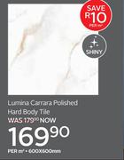 Lumina Carrara Polished Hard Body Tile 600 x 600mm-Per Sqm