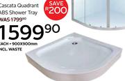 Cascata Quadrant ABS Shower Tray 900 x 900mm Incl Waste
