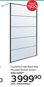 Crystal Tech Nile Black Wall Mounted Shower Screen 1200 x 2000mm