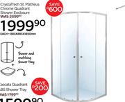 Crystal Tech St.Matheus Chrome Quadrant Shower Enclosure 885 x 885 x 1850mm